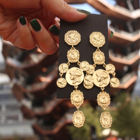 New Gold Coin Catwalk Vintage Museum Art earrings - Picture 2 of 8